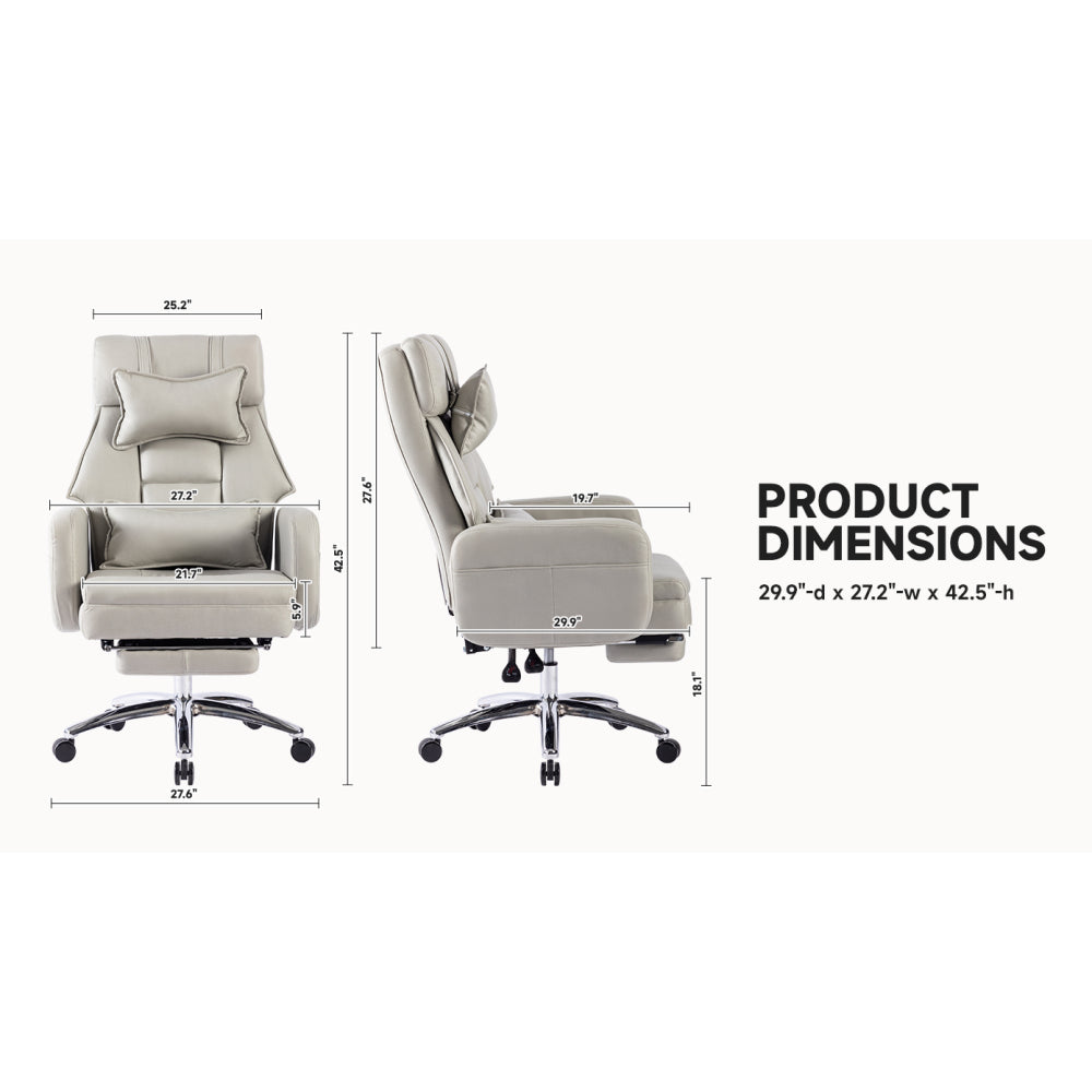 Swivel Ergonomic Office Chair, Technology Leather High Back Office Chair with Lumbar Support Headrest, Sedentary Comfortable Boss Chair, 155° Reclining Computer Chair (Color : Grey)