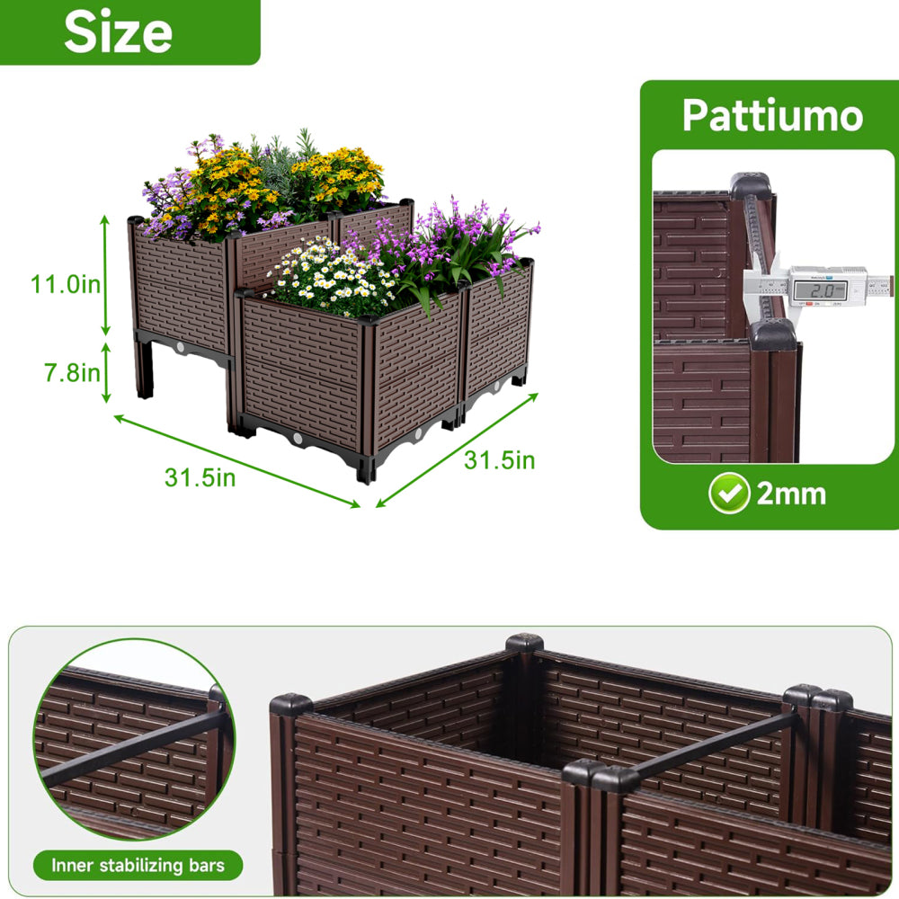 31.5x31.5x19.6in Raised Garden Beds Outdoor, Polypropylene Planter Boxes Outdoor for Vegetables, Flowers, Herbs, Garden Box with Drain Outlet, Heat and Frost Resistance Planters, 440lb Capacity