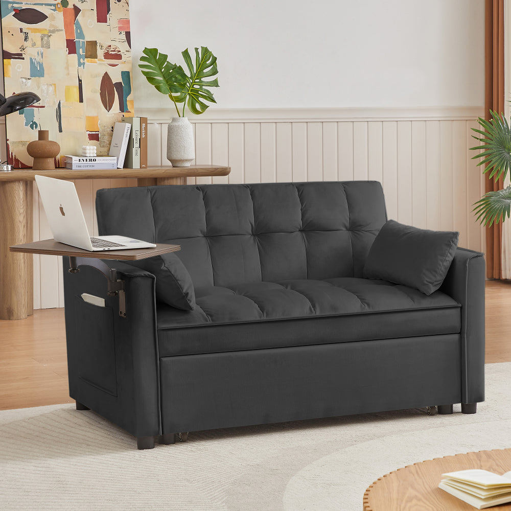 Grey Velvet Loveseat Sofa Bed
