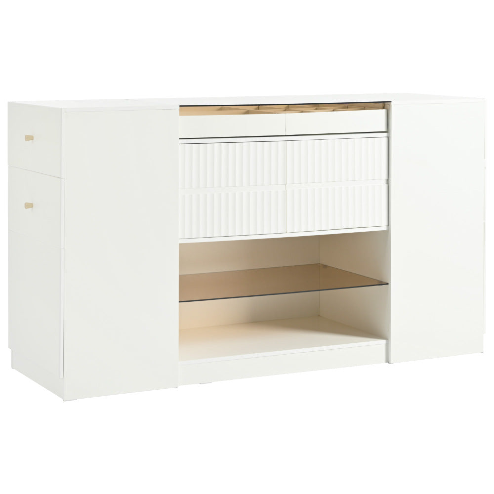 Modern Luxury Multi-Functional Island Vanity Dresser and Storage Cabinet with Glass Tabletop, Display Cabinet, 6 Drawers for Walk-in-Wardrobe and Bedroom