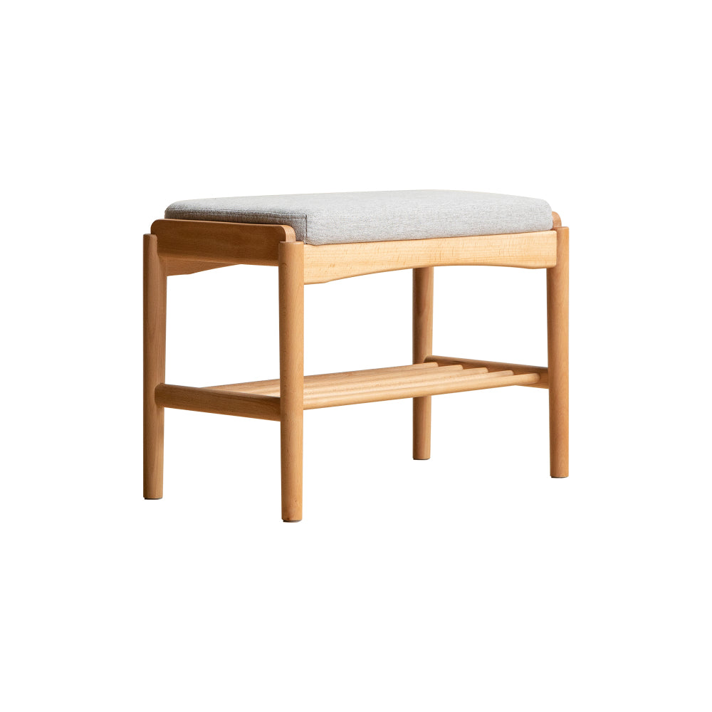Natural Solid Wood Shoe Bench, Beech Wood Storage Rack Organizer with High Rebound Sponge Cushion