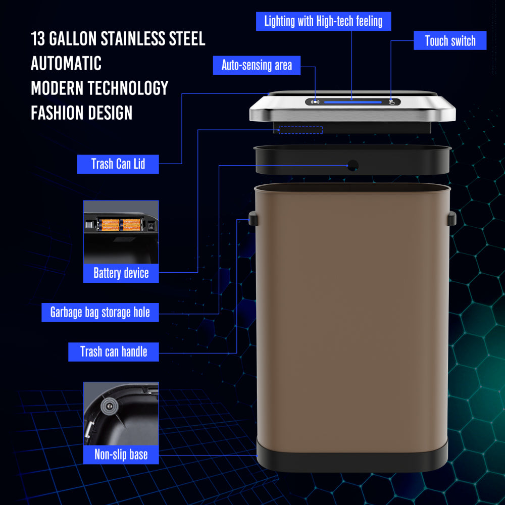 50L Smart automatic Trash Cans - Full Intelligent Sensor - BROWN