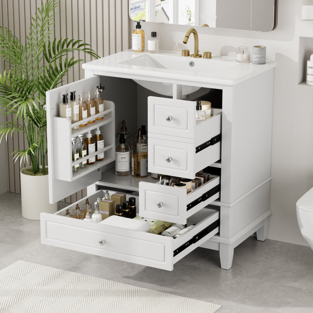 30" Bathroom Vanity with Sink, One Door with Shelf and Three Drawers, Soft Close Door, Black