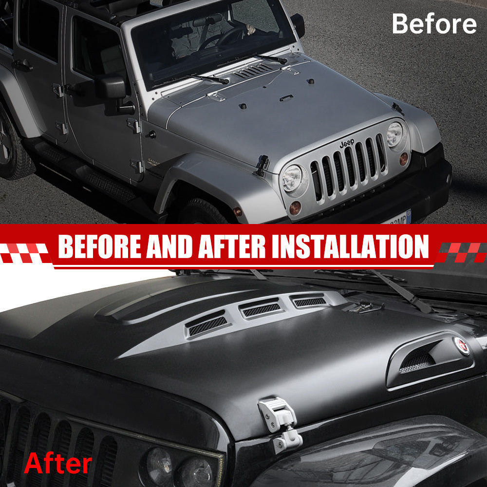 The Avenger Style Replacement Hood Compatible with 2007-2018 Jeep Wrangler JK JKU Unlimited Rubicon Black