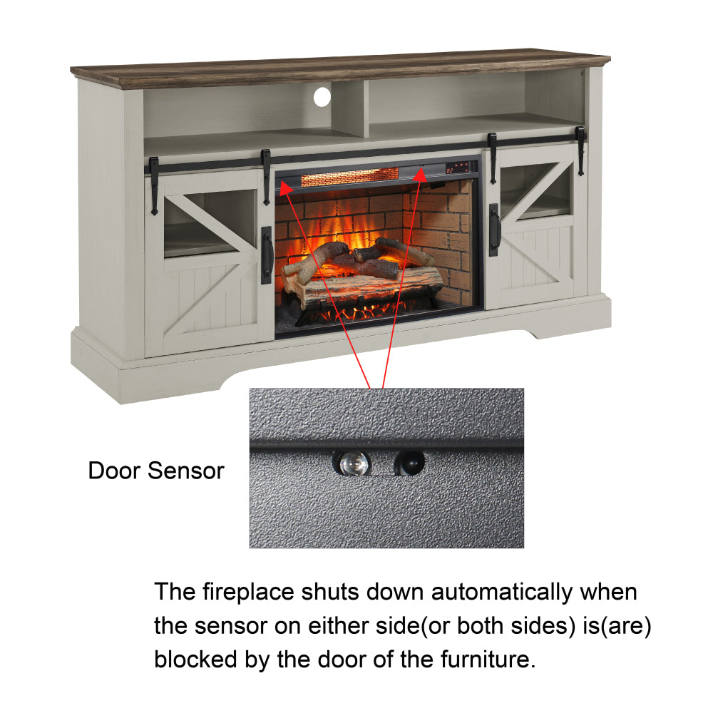 60 Inch Electric Fireplace Entertainment Center With Door Sensor-Jasmine white color