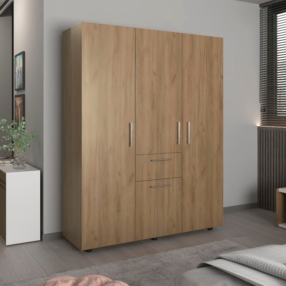 Bariloche Wardrobe, Multi-Section Storage with Hanging Rods, Shelves, and 2 Drawers Black