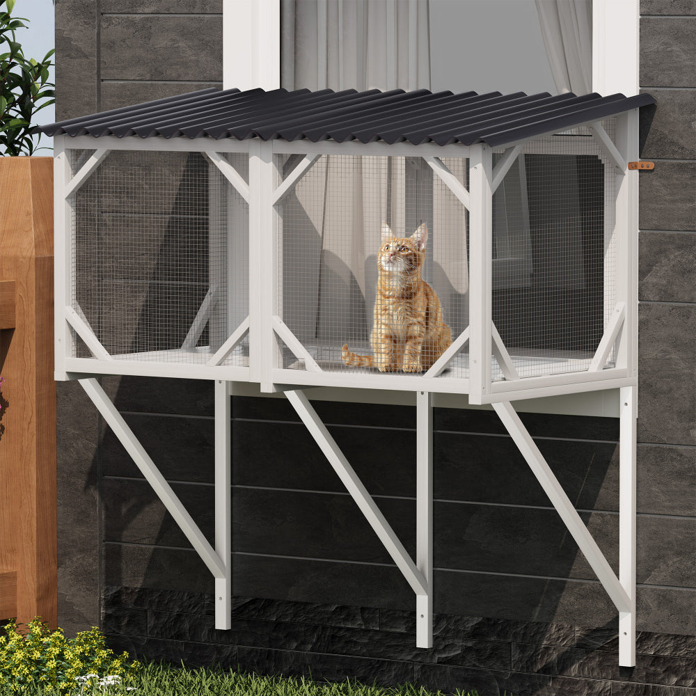 Cat Catio, Cat Window Perch for Large Indoor Cats - for Sunbathing, Napping & Overlooking, Wooden Cat Window Hammock for Safely Enjoying The Outdoor Sights Scents and Sounds