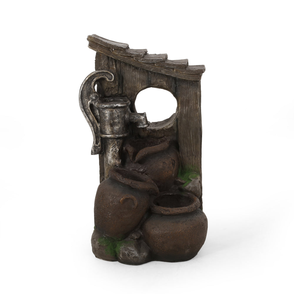23.25" High ADRIAN 3 TIER FOUNTAIN Outdoor Weather Resistant Floor Fountain with Light, Brown + Gray