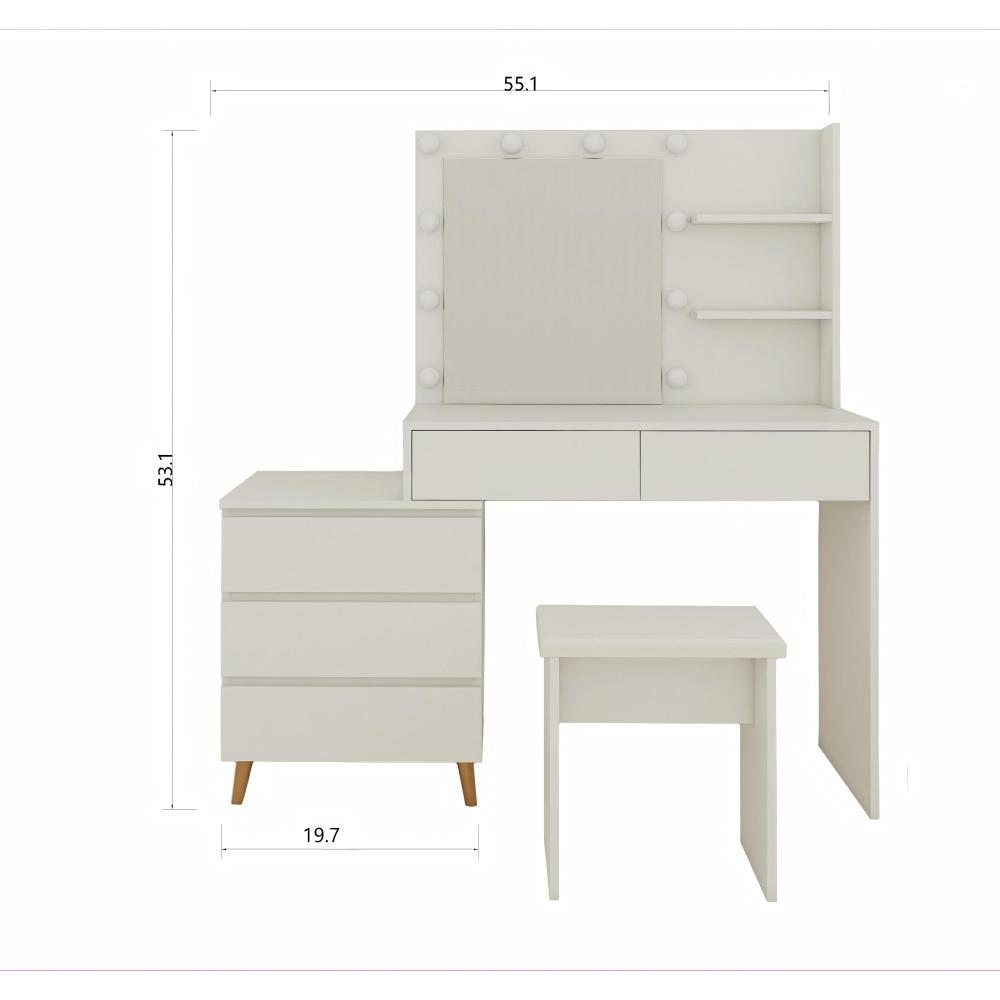 LED Lighted Makeup Vanity Table with Mirror - White Beauty Station with Storage Drawers, Matching Stool, and Organizing Compartments for Makeup Brushes and Cosmetics