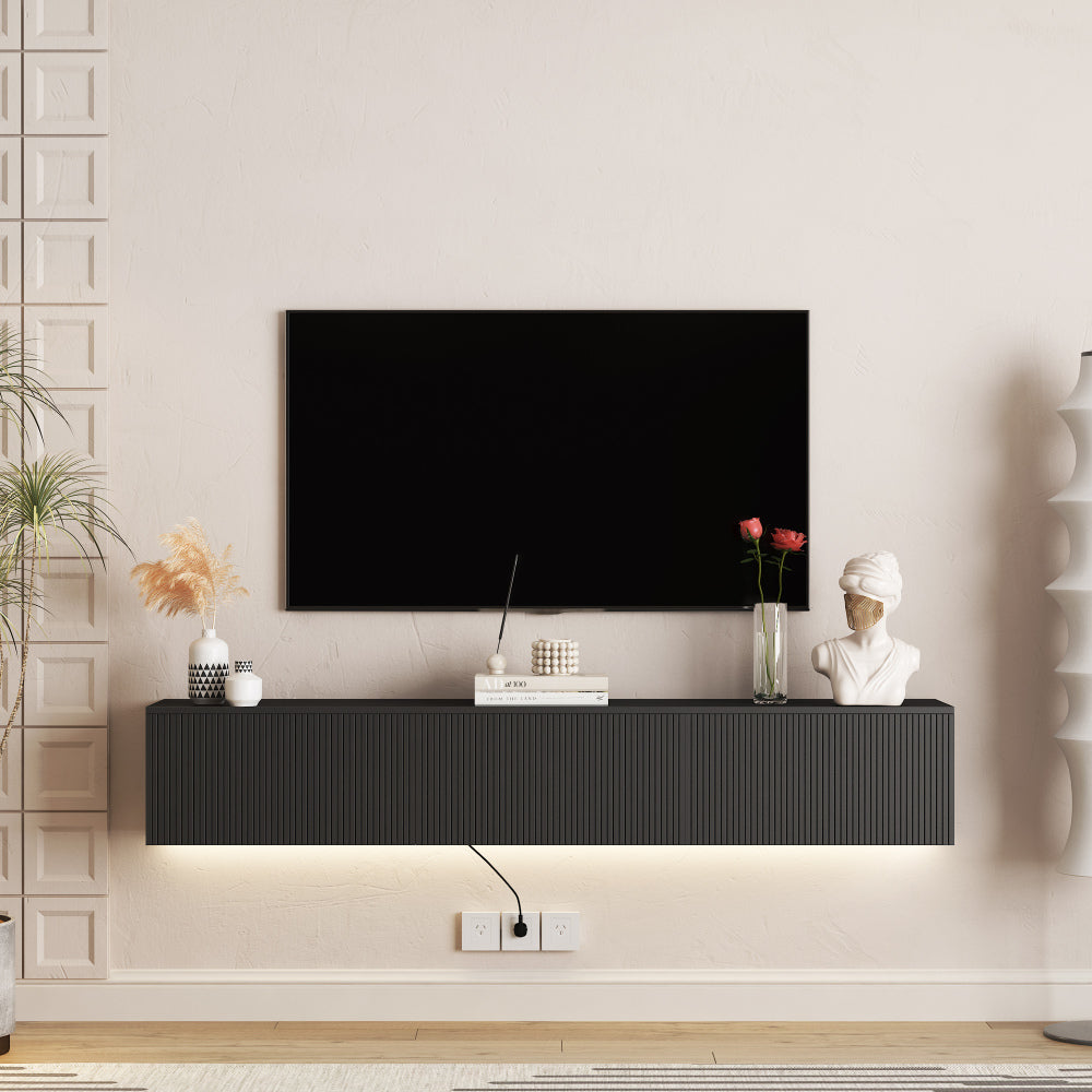 Floating TV Stand Wall Mounted with 16 Color LEDs,63" Modern TV Stand, Floating TV Cabinet Entertainment Center for 55 60 65 Inch TV,Black