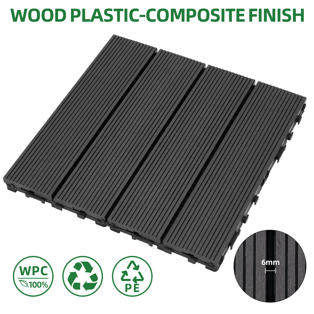 9 PCS heavy-duty & recyclable Wood-Plastic DIY Interlocking Deck Tiles 11.8" x 11.8"- Waterproof Outdoor and Indoor Flooring for Patio, Balcony, Porch, Backyard, Bedroom (Black)