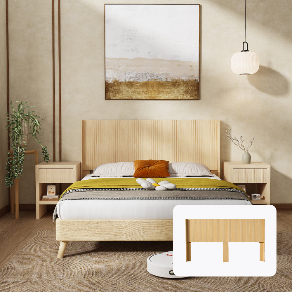 Night Stand with Drawer Storage Fluted Bed Side Table End Table Large Modern Wide Bedside Stand Mid Century Night Stands for Bedroom Living Room Sofa Office, Natural Wood