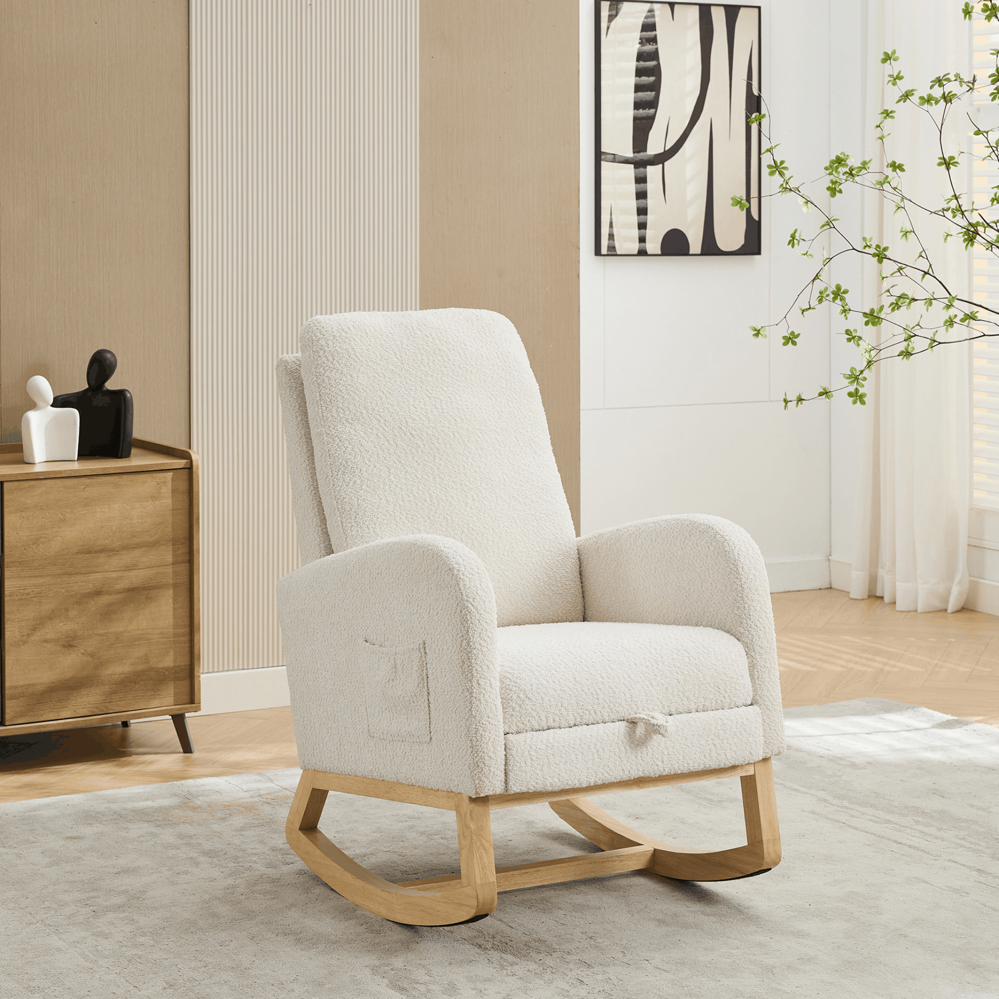 25.4"W Rocking Chair for Nursery, High Back Glider Chair with Retractable Footrest, Side Pocket, Rocking Accent Armchair with Rubber Wood Legs for Living Room/Bedroom.Charcoal
