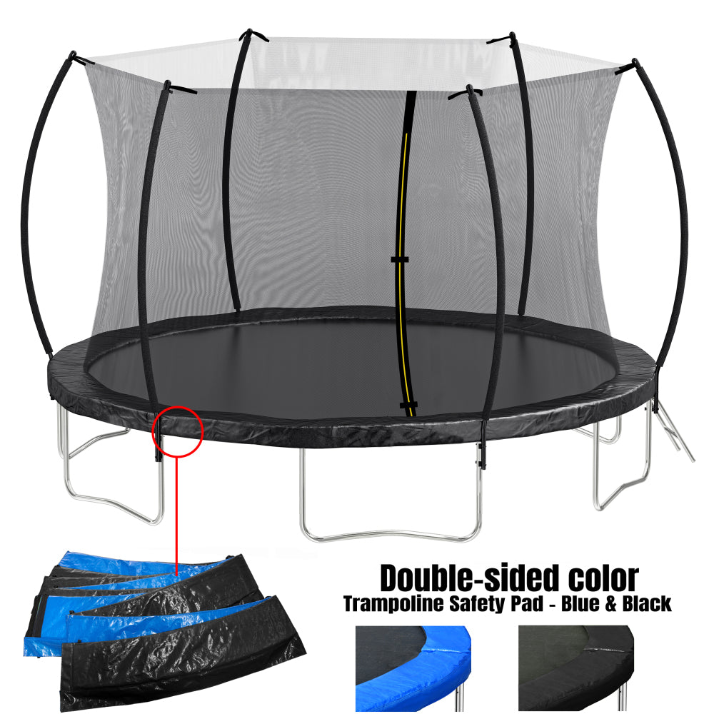 14FT Trampoline (Double-side color pad) , Trampoline for Kids and Adults with Enclosure Net and Ladder,Curved fence pole