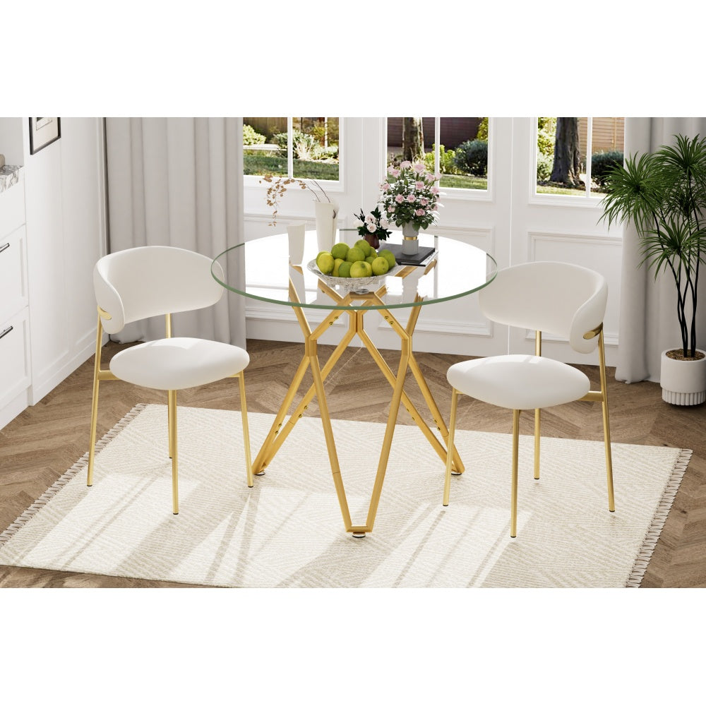 35.4-inch round tempered glass dining table, suitable for 1-4 people, space-saving small kitchen dining table, equipped with sturdy metal table legs, suitable for dining room, living room,Gold