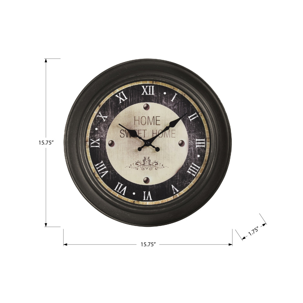 Clocks, 16" Round, Wall Clock, Antique Brown, Transitional