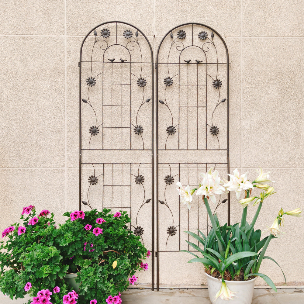 2 Pack Metal Garden Trellis 71" x 19.7" Rustproof Trellis for Climbing Plants Outdoor Flower Support Brown