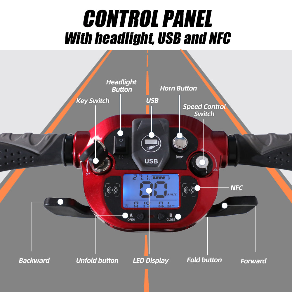 SOLAX 4-Wheel Remote Folding Mobility Scooter for Adults and Seniors, super lightweight and compact plus NFC Electric Foldable Mobility Scooter With Suspenion capacity.