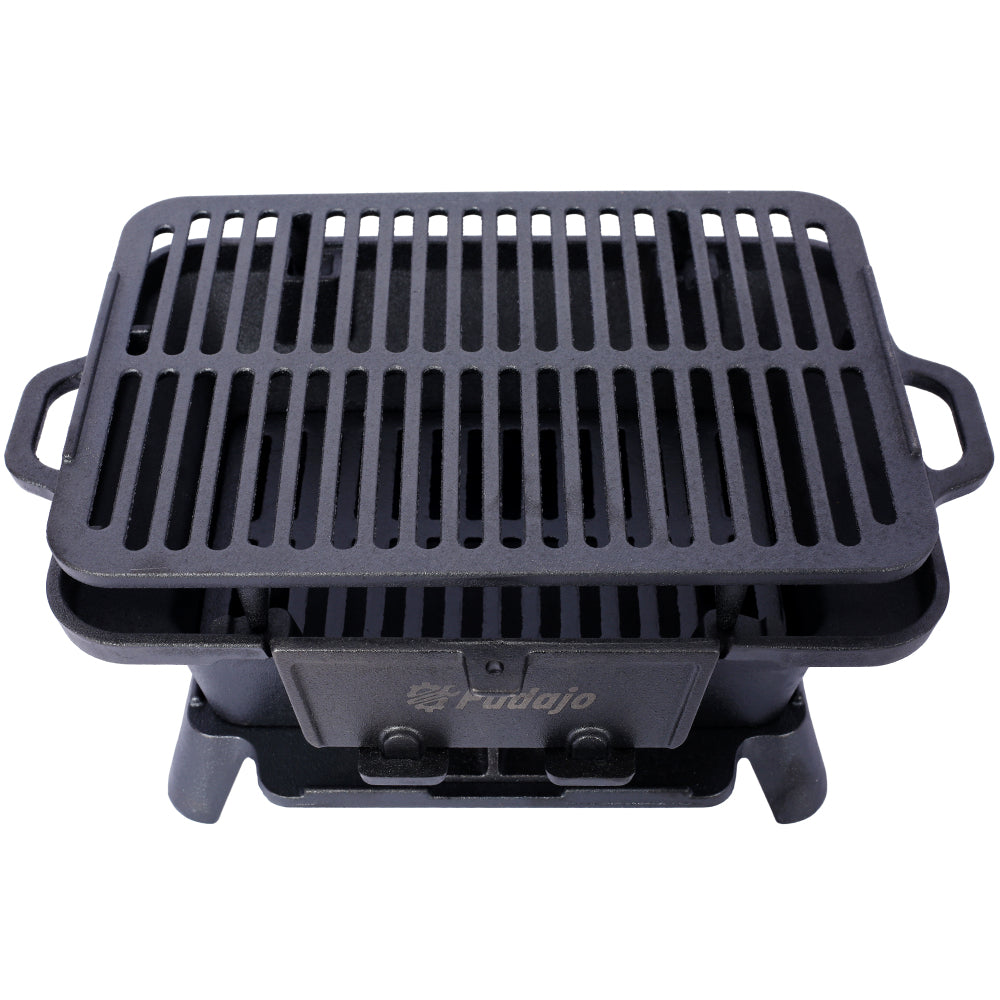 Oval Cast Iron Grill Outdoor, Portable Charcoal Grill and Tabletop Cast Iron Skillet - 100% Cast Iron, Enameled, Durable, Small Charcoal Grill, Camping Stove, Hibachi Grill
