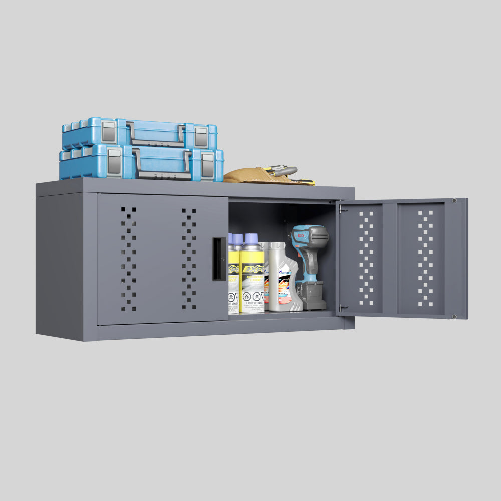 Metal garage cabinet with door, wall-mounted storage cabinet, floating tool cabinet for basements, kitchens, and warehouses (gray, 11.81" H)