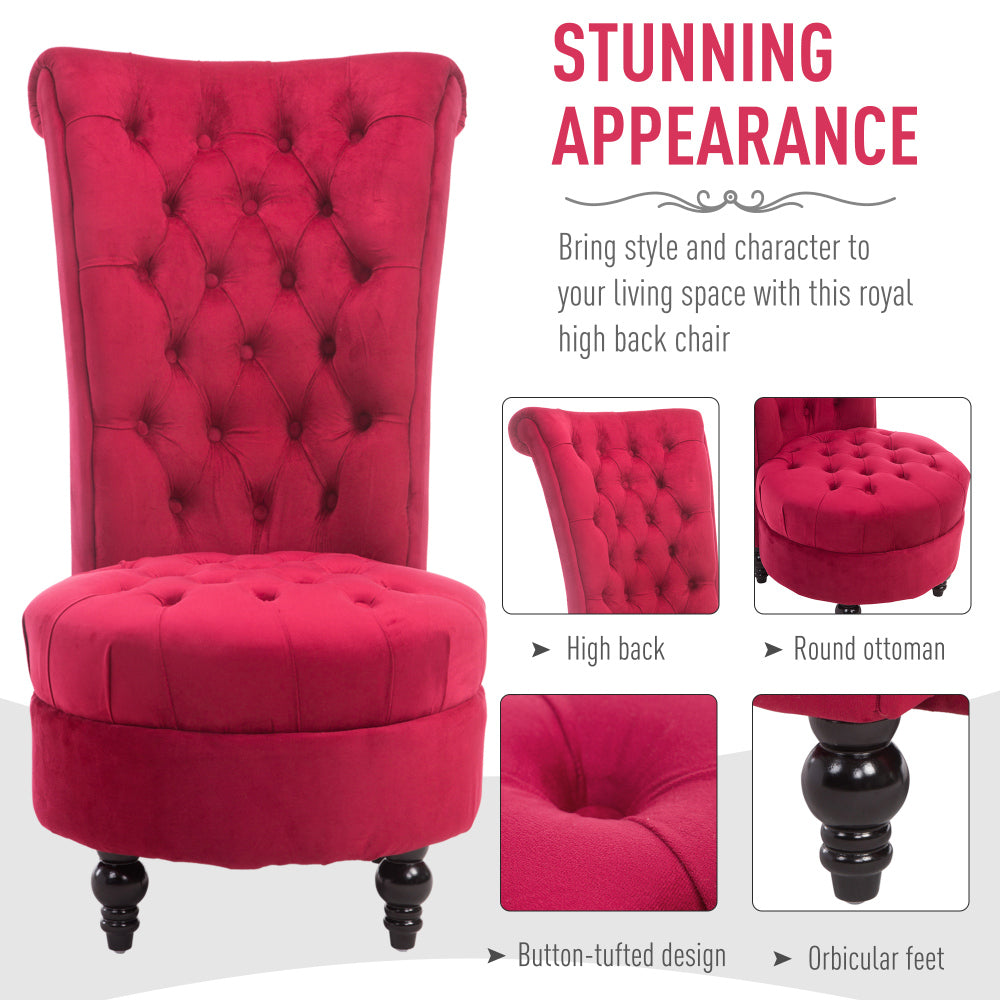 HOMCOM High Back Accent Chair, Upholstered Armless Chair, Retro Button-Tufted Royal Design with Thick Padding and Rubberwood Leg for living Room, Dining room and Bedroom, Crimson Red