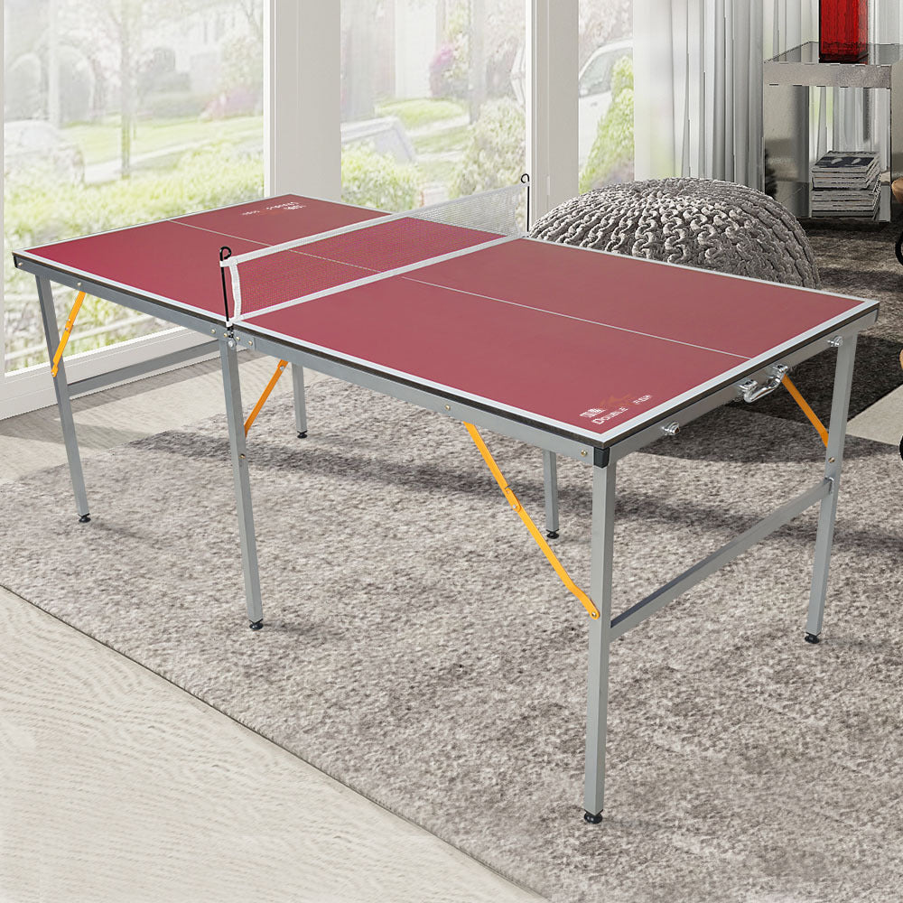 DOUBLE FISH 6ft Mid-Size Foldable Portable Ping Pong Table Indoor Outdoor Game Set with Net 2 Paddles 3 Balls