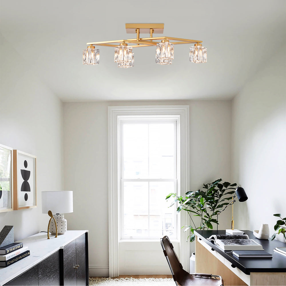 6-Light Crystal Ceiling Light for Dining Room, Modern Ceiling Lamp with Light Fixture For Entryway, Lobby, Kitchen, Bedroom, Living Room, Conference Room, (6*G9 Bulbs Included)--Gold