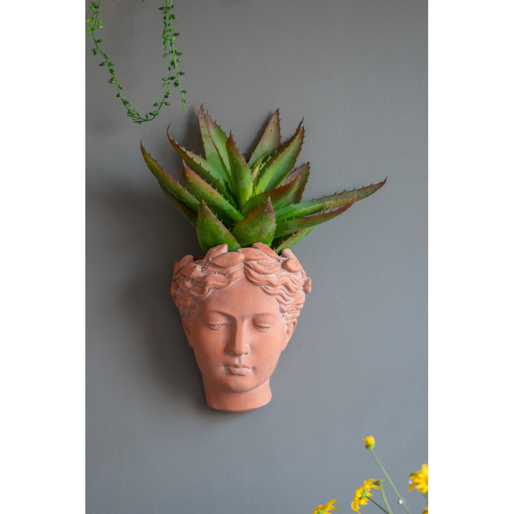 Cement Bust Wall Planter - Indoor Outdoor Home Garden Decor, 8" x 4" x 9"
