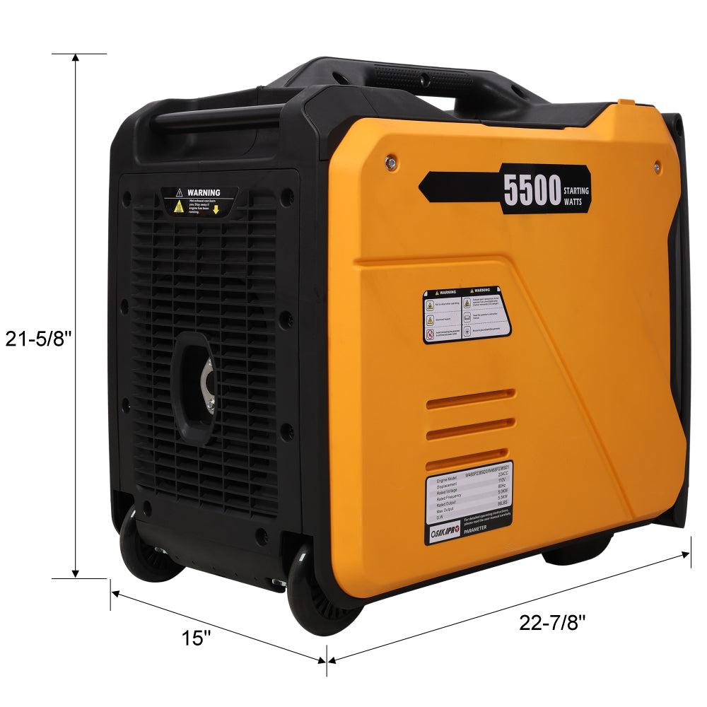 Super quiet Inverter Generator 5.5KW portable generator electric&remote start, foldable handle with wheels, 224cc 4 stroke EPA compliant