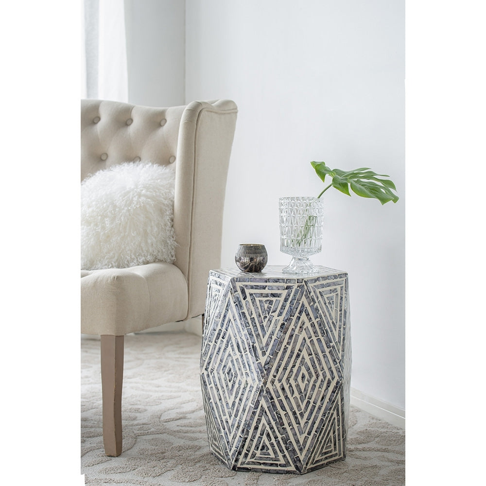18x18x21" Hexagonal Capes Capiz Stool, Cream/Yellow