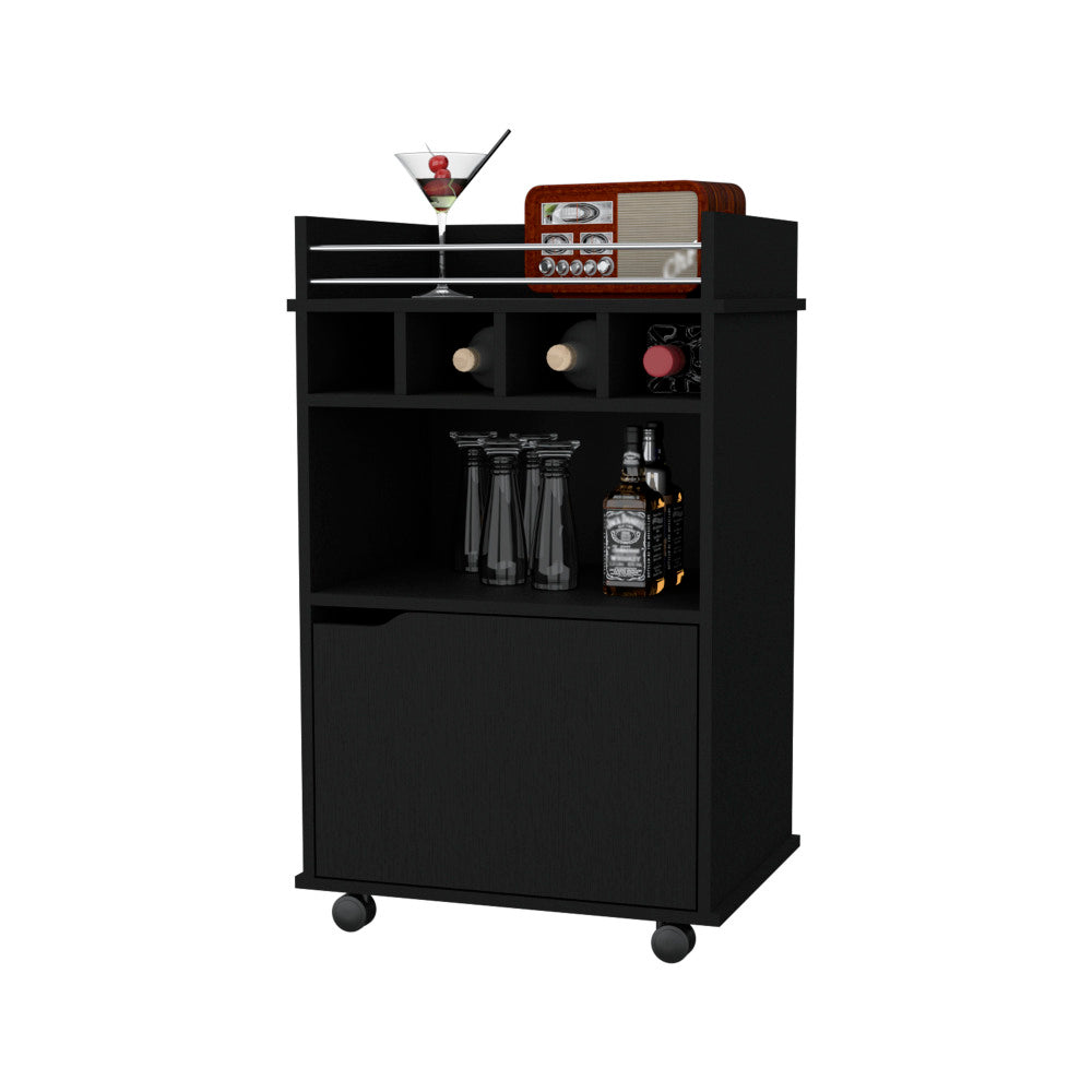 FM FURNITURE Crozier Bart Cart, with 1 shelf, 1 door and four built-in wine rack,black