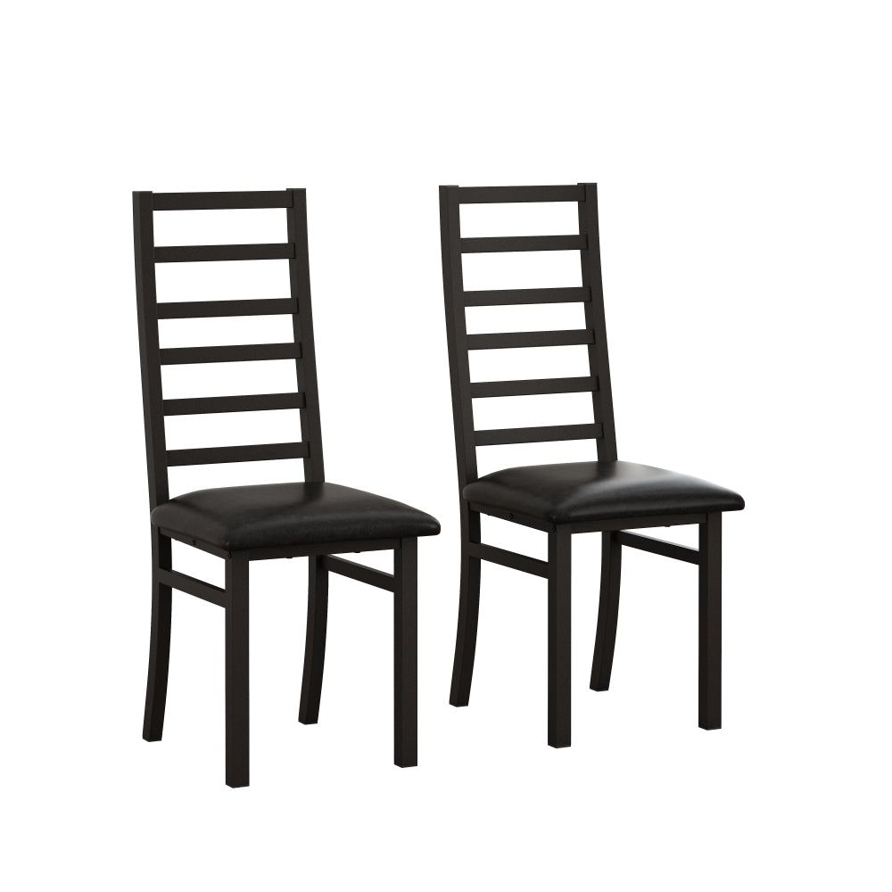 Metal Dining Chairs Set of 2, Steel Legs and PU Leather Seats, High Back Armless Dining Chairs, for Kitchen, Living Room, Black