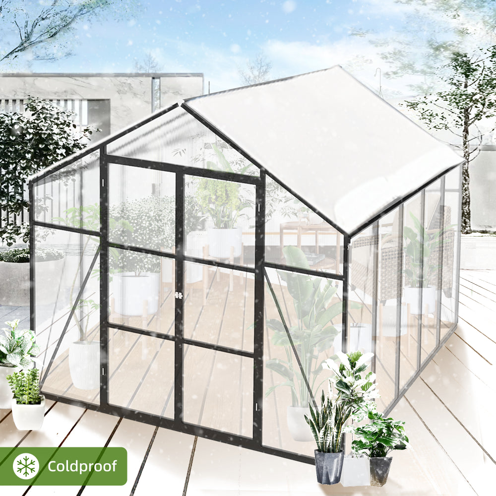 Newly Design Aluminum Frame greenhouse 8x10 FT Polycarbonate Greenhouse Heavy Duty Walk-in Greenhouses for Garden Backyard in All Season