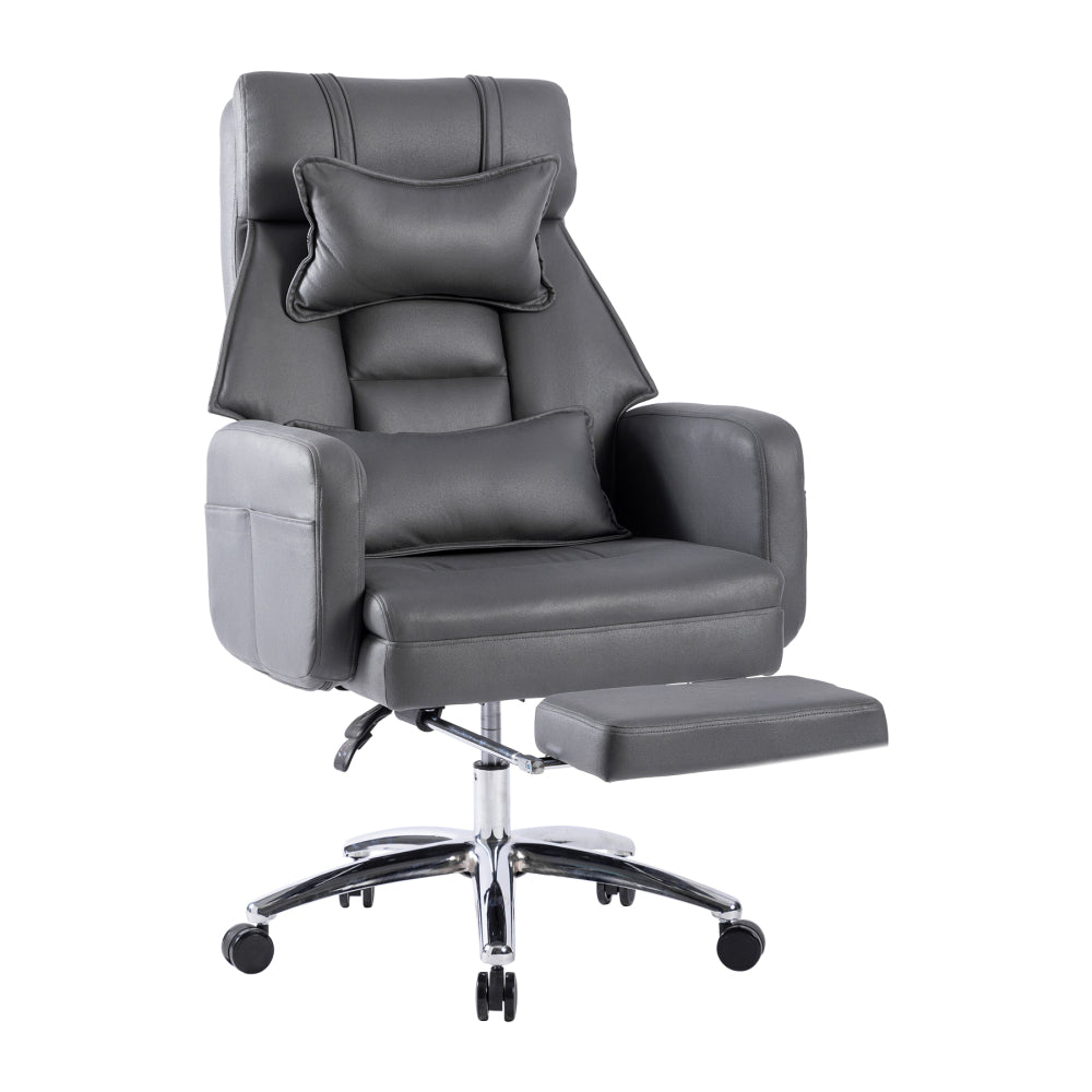 Swivel Ergonomic Office Chair, Technology Leather High Back Office Chair with Lumbar Support Headrest, Sedentary Comfortable Boss Chair, 155° Reclining Computer Chair (Color : DARK GREY)