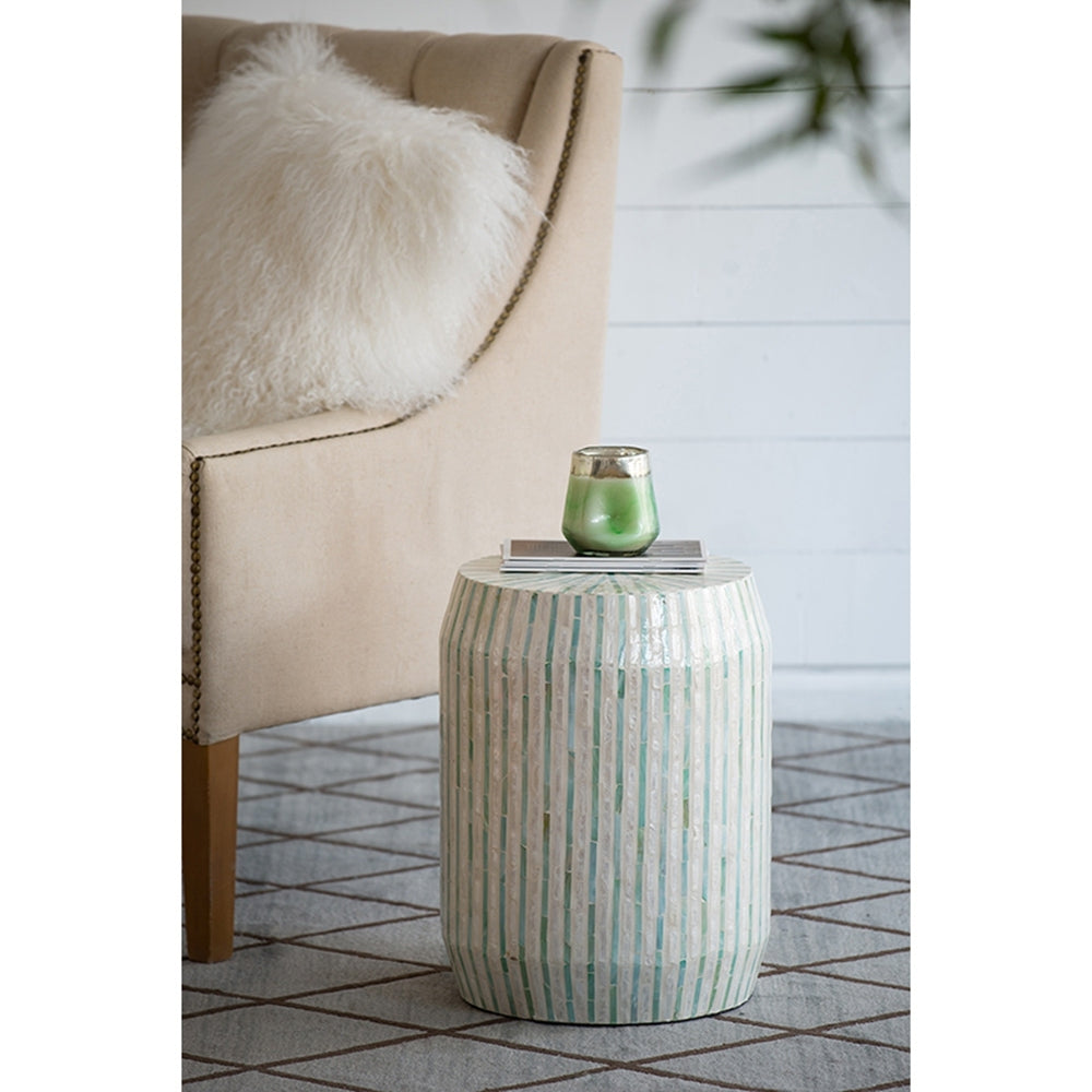 18x18x21" Hexagonal Capes Capiz Stool, Cream/Yellow