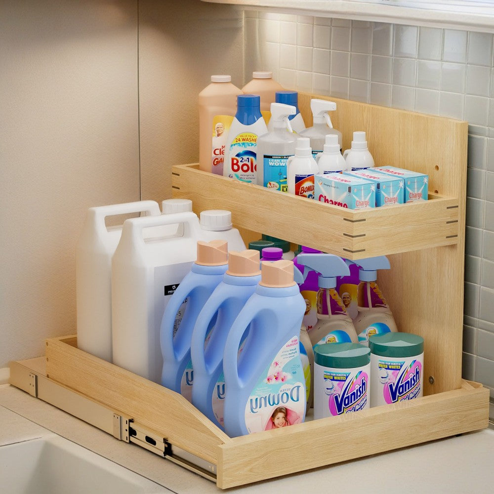 Under Sink Organizers and Storage 22½" W x 21" D, 2 Tier Pull Out Cabinet Organizer with Hard Close, Adjustable Pull Out Cabinet organizer with U Bracket for Bathroom Kitchen(Right)