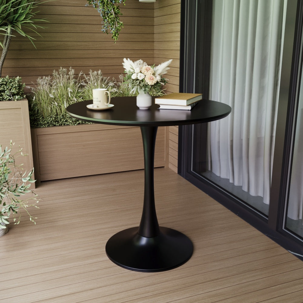 31.5" Black Round Dining Table, Tulip Table Kitchen Dining Table 2-4 People with MDF Table Top & Pedestal Base, Mid-Century End Table Leisure Coffee Table Office Living Room Table