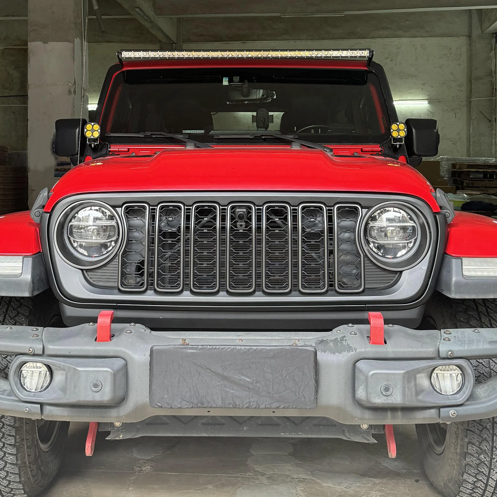 Front Mesh Grille Grid Grill for 2018-2024 Jeep Wrangler Rubicon Sahara Sport JL/JT Grill With Camera Hole Black Plastic