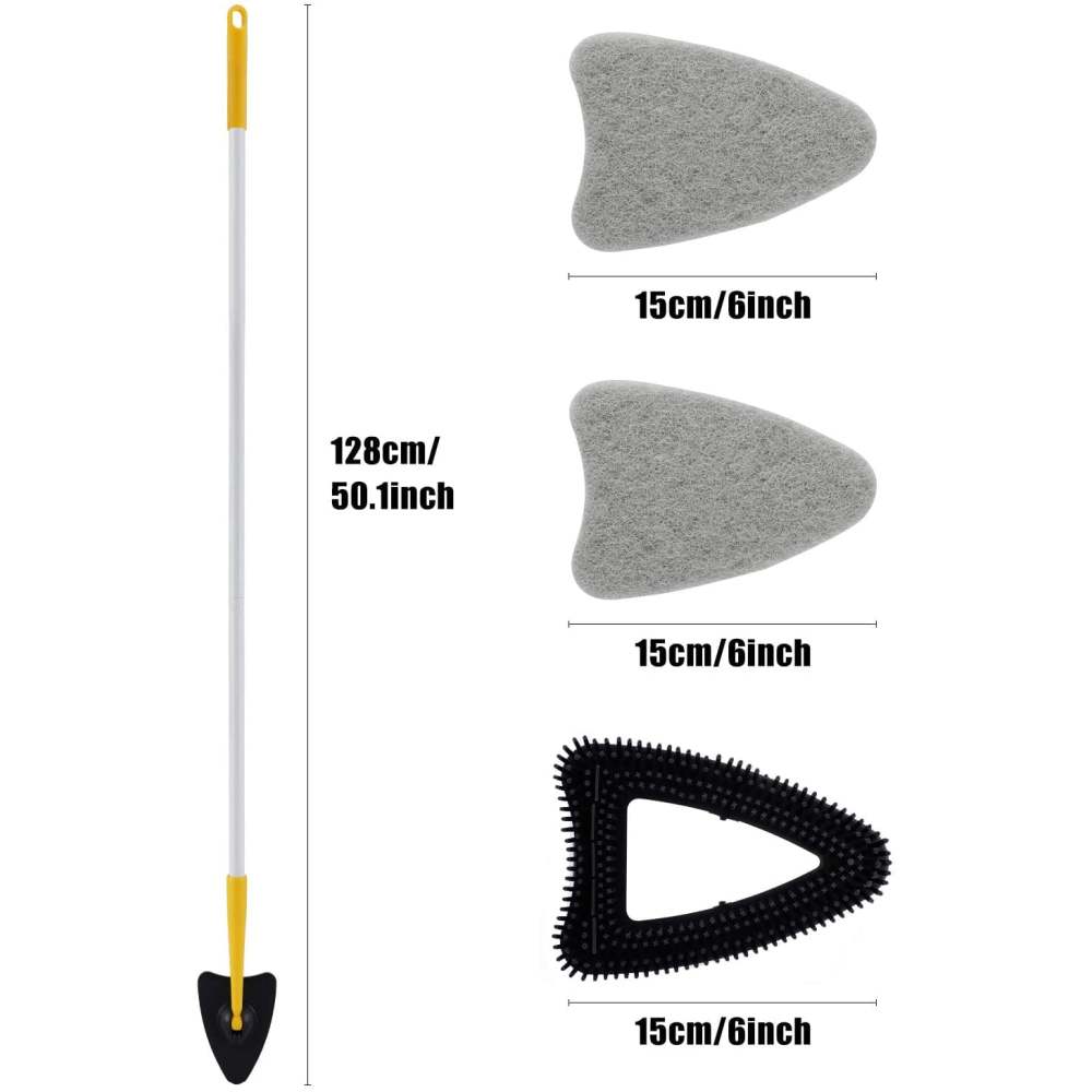 Tub Tile Scrubber Brush 2 in 1 Cleaning Brush Pole Stiff Bristles Scouring Pads for Cleaning Bathroom Kitchen Toilet Wall Tub Tile Sink Non-scratch