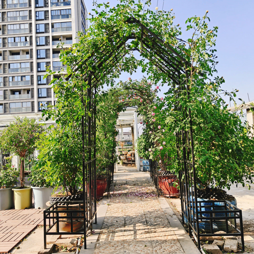 Metal Garden Arch with Adjustable Width W68.11''~W94.29'' Climbing Plants Support Rose Arch Outdoor Black