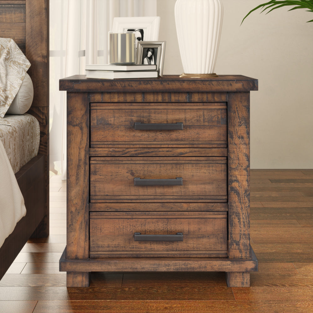 Rustic Three Drawer Reclaimed Solid Wood Farmhouse Nightstand (old sku:WF298401AAD)