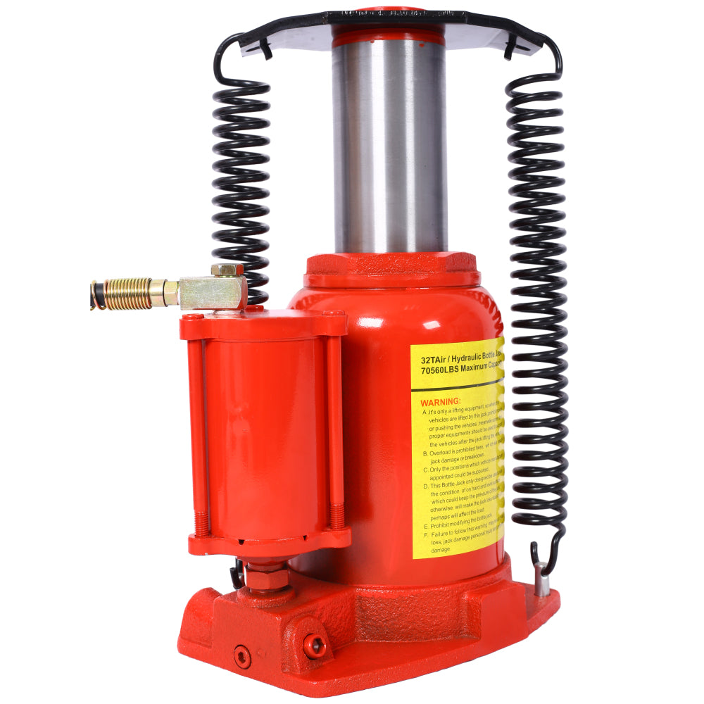 Air Hydraulic Bottle Jack, 32 Ton/70550LBS LBS All Welded Bottle Jack, 10-16.3 inch Lifting Range, Manual Handle and Air Pump, for Car, Pickup, Truck, RV, Auto Repair, Industrial Engineering ,Red