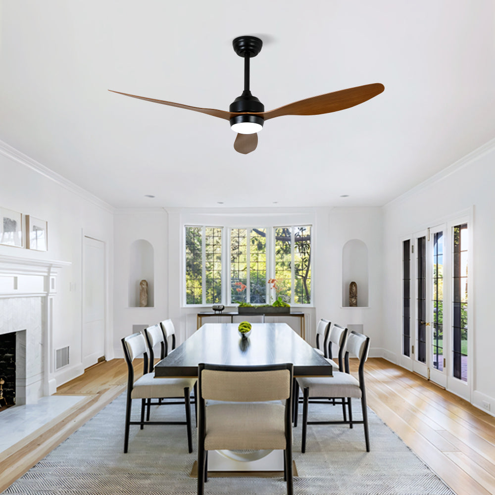 52" Ceiling Fan with Lights Quiet DC Motor 3 ABS Blade Ceiling Fans 6 Speed Levels,Reversible Ceiling Fan, for Patio Living Room, Bedroom, Office,Indoor. Matte Black + Walnut