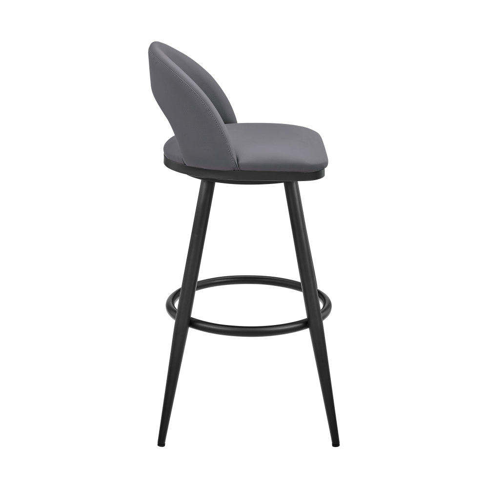 Charlotte Swivel Bar Stool in Black Metal with Gray Faux Leather