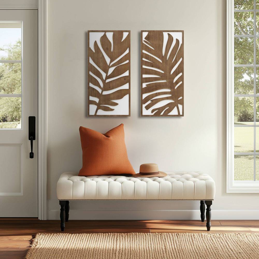 Birch Botanical Two-tone Wood Panel Wall Décor Set