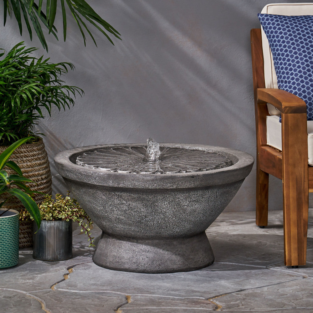 35.25" High Outdoor Weather Resistant Floor Fountain with LED Lights, Light Brown