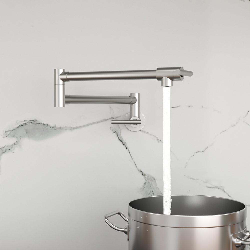 Pot Filler Faucet - Wall Mount Kitchen Sink Faucet Folding Stretchable with Single Hole Two Handles, Brushed Nickel