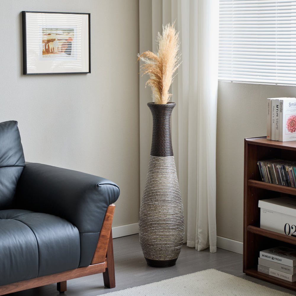39-Inch Tall Standing Designer Floor Vase - Durable Artificial Rattan - Elegant Two-Tone Dark Brown Finish - Ideal Decor Accent for Living Room, Bedroom, Entryway - Stylish Home Decor Statement Piece