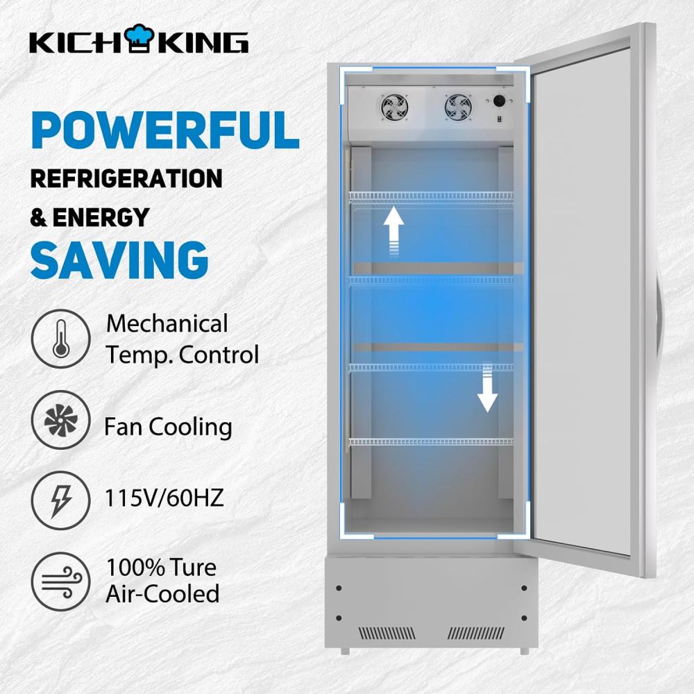 Commercial Display Refrigerator, Upright Swing Glass Door Merchandiser Fridge with LED Lightning, Reach-in Beverage Cooler for Shop Restaurant, ETL Approved, 10.9 Cu. Ft, SILVER