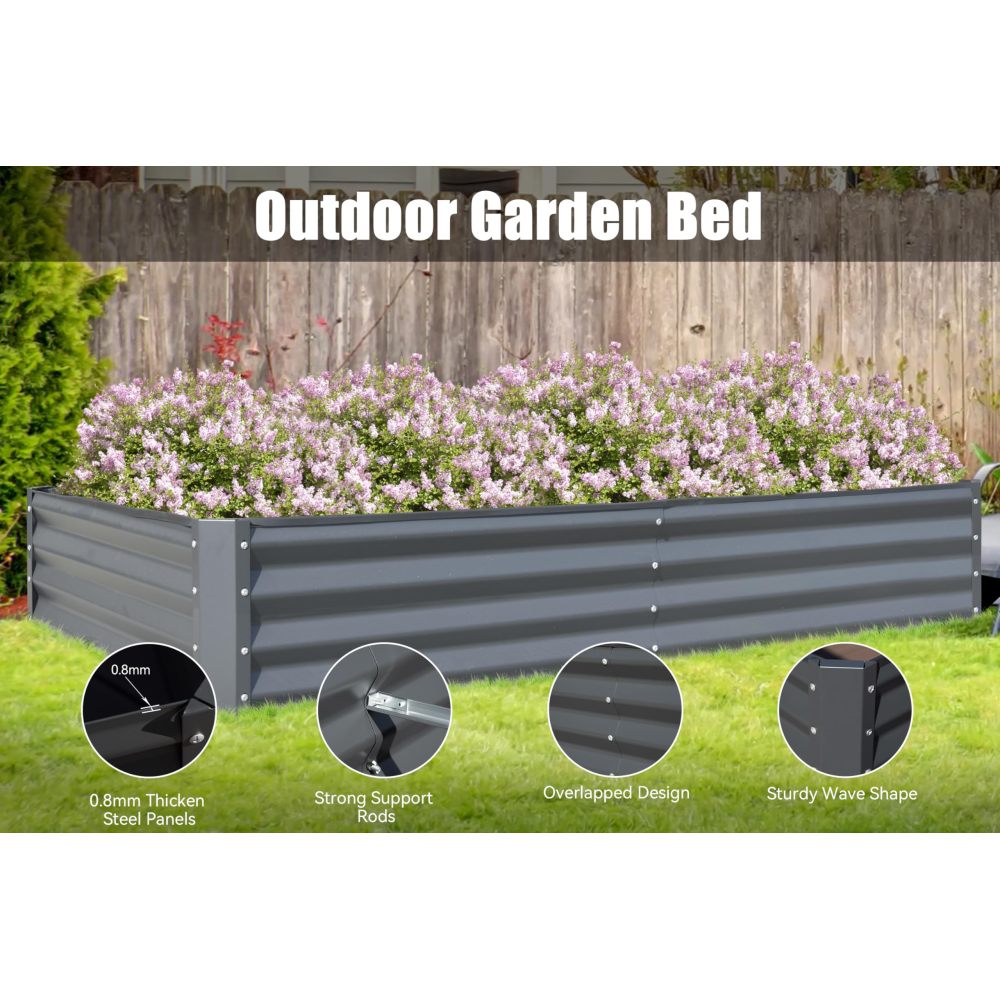 8x4x1 ft Galvanized Raised Garden Bed, Outdoor Planter Garden Boxes Large Metal Planter Box for Gardening Vegetables Fruits Flowers, Gray